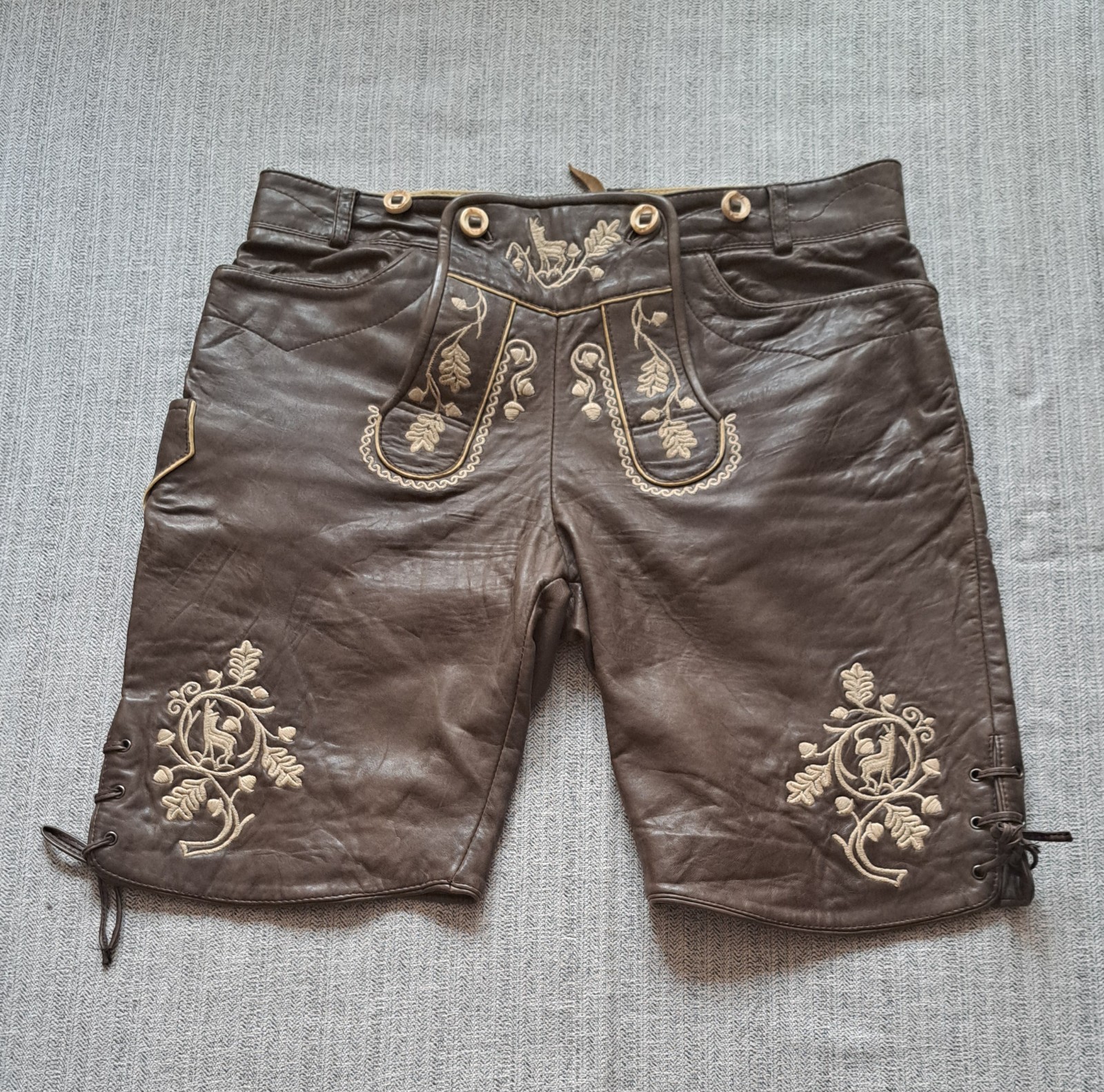 MarJo Lederhosen Men’s L / 52 Genuine Leather Trachten Oktoberfest Embroidered