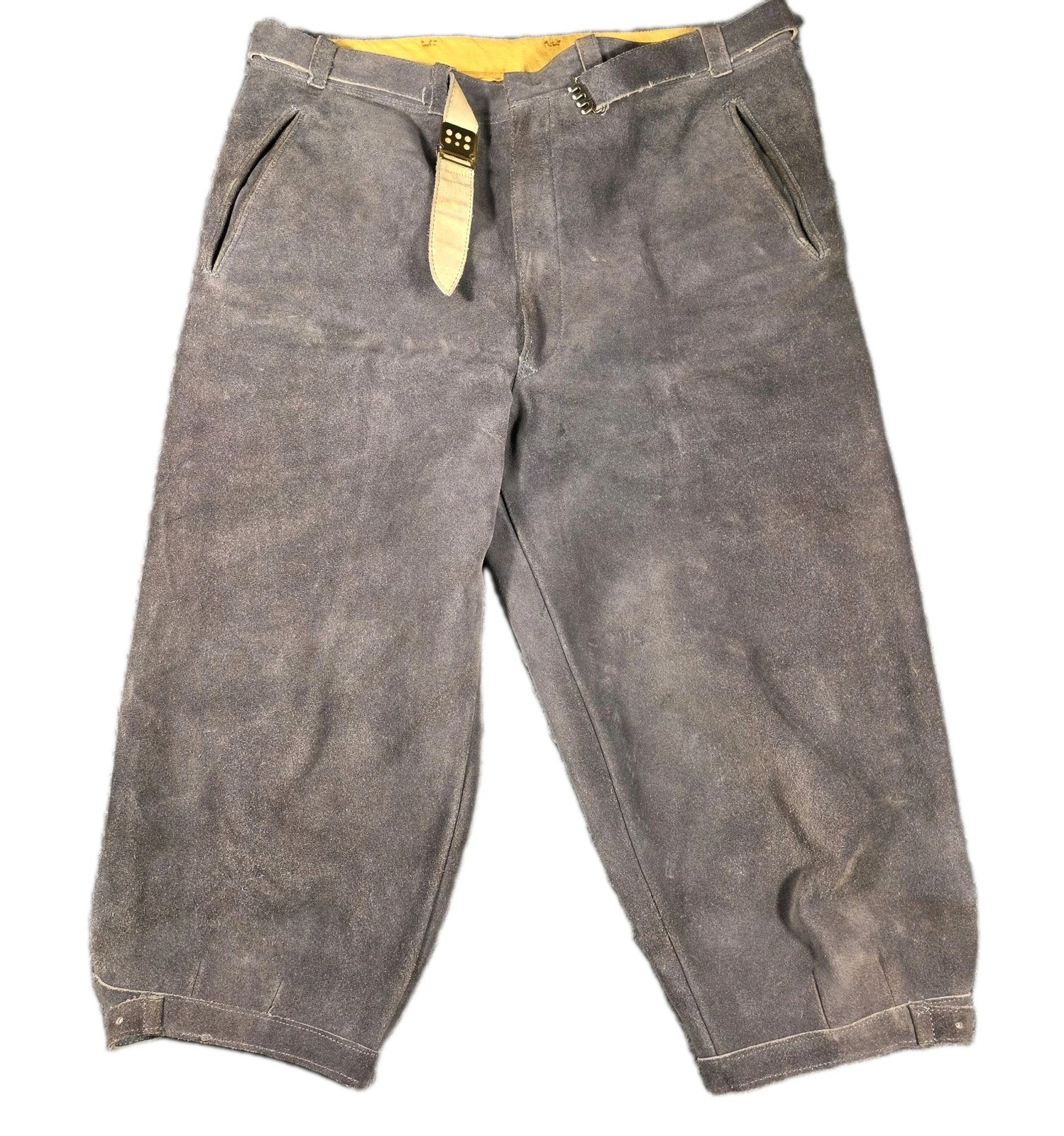 Vintage West Germany Suede Lederhosen Mens M (35) Gray Kniebundhosen Oktoberfest