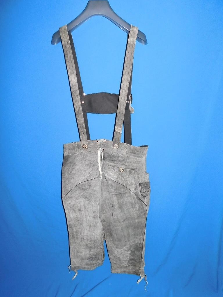 German Lederhosen US Size 36 Gray Suede Pirate Ship Skull Pants Knickers Costume