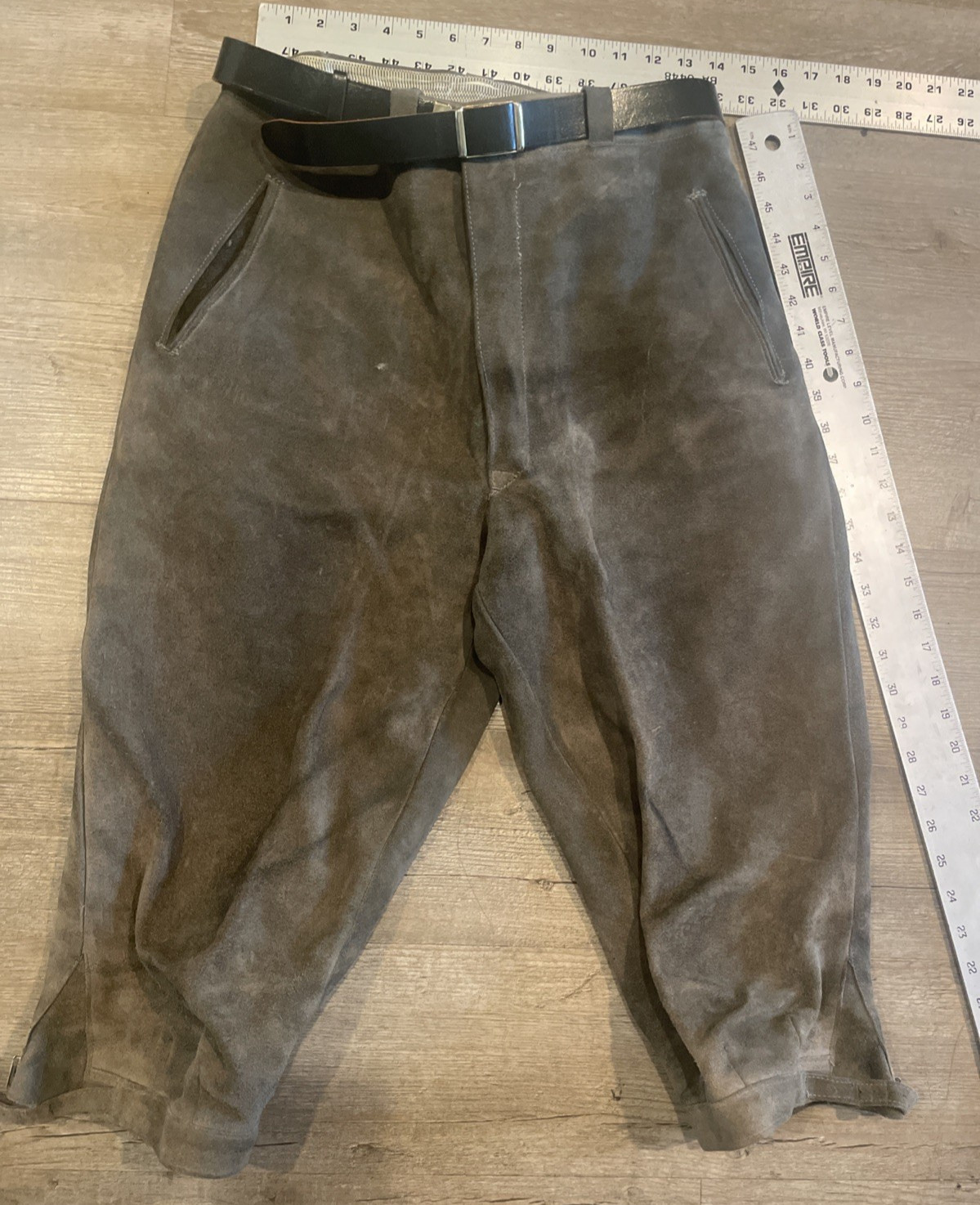 Vintage Gray Leather Suede Lederhosen Shorts W 14” x L 30”