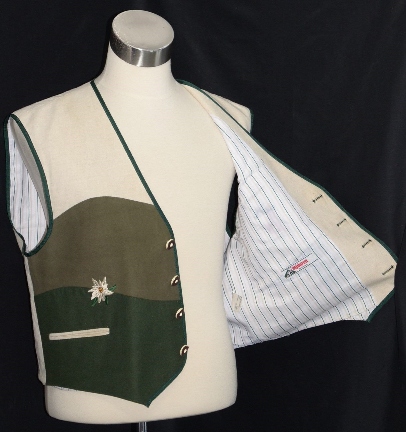 ALPHORN LINEN COTTON German VEST Waist Coat Men Lederhosen Summer Jacket C46″ L