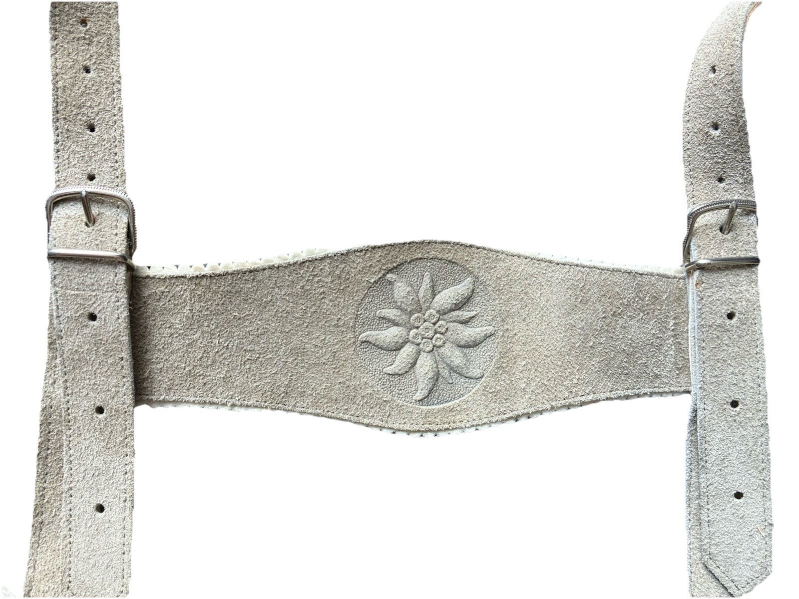 Vintage Lederhosen Men’s Leather Shorts 50 (39 Waist) XL Gray Suede Suspenders