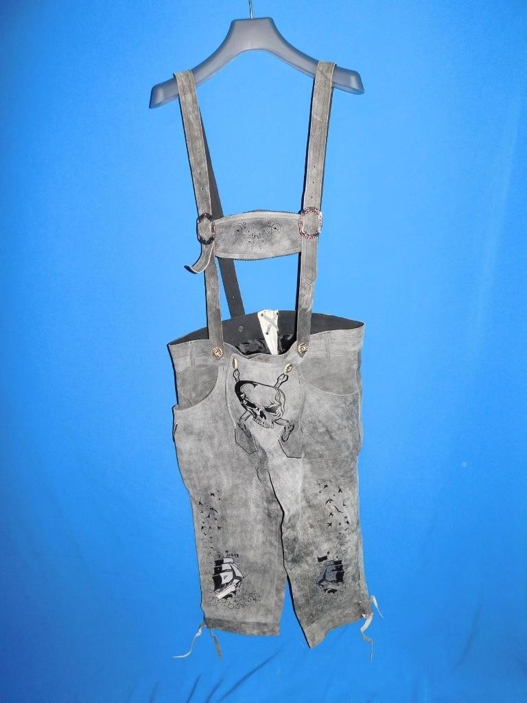 German Lederhosen US Size 36 Gray Suede Pirate Ship Skull Pants Knickers Costume