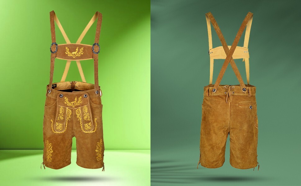 Mens Suede Leather Lederhosen Nowitzki Oktoberfest Bavarian Men Trachten Outfit