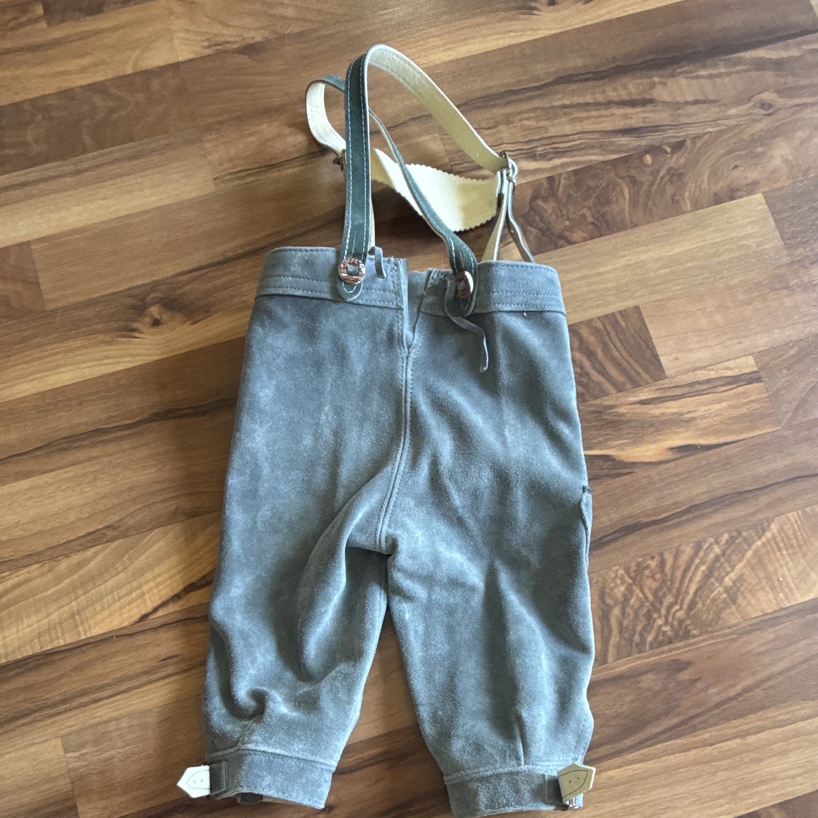 vintage gray suede leather lederhosen children’s embroidered suspenders