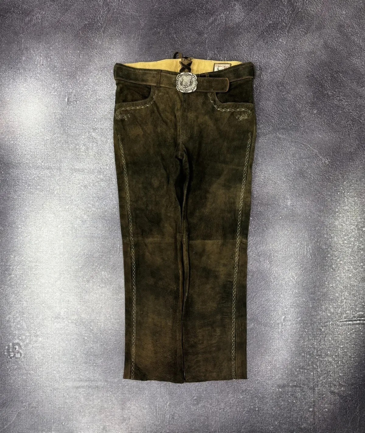 Stockerpoint Lederhosen Rocco Men’s Trachten Brown Leather Pants Belt 50EU/34US