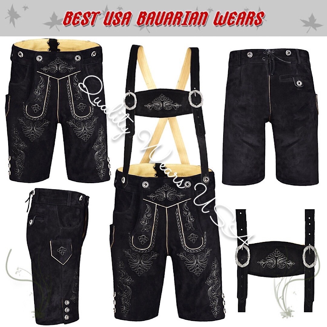 Authentic Men Lederhosen Oktoberfest Bavarian Lederhosen -Leather Trousers Plain