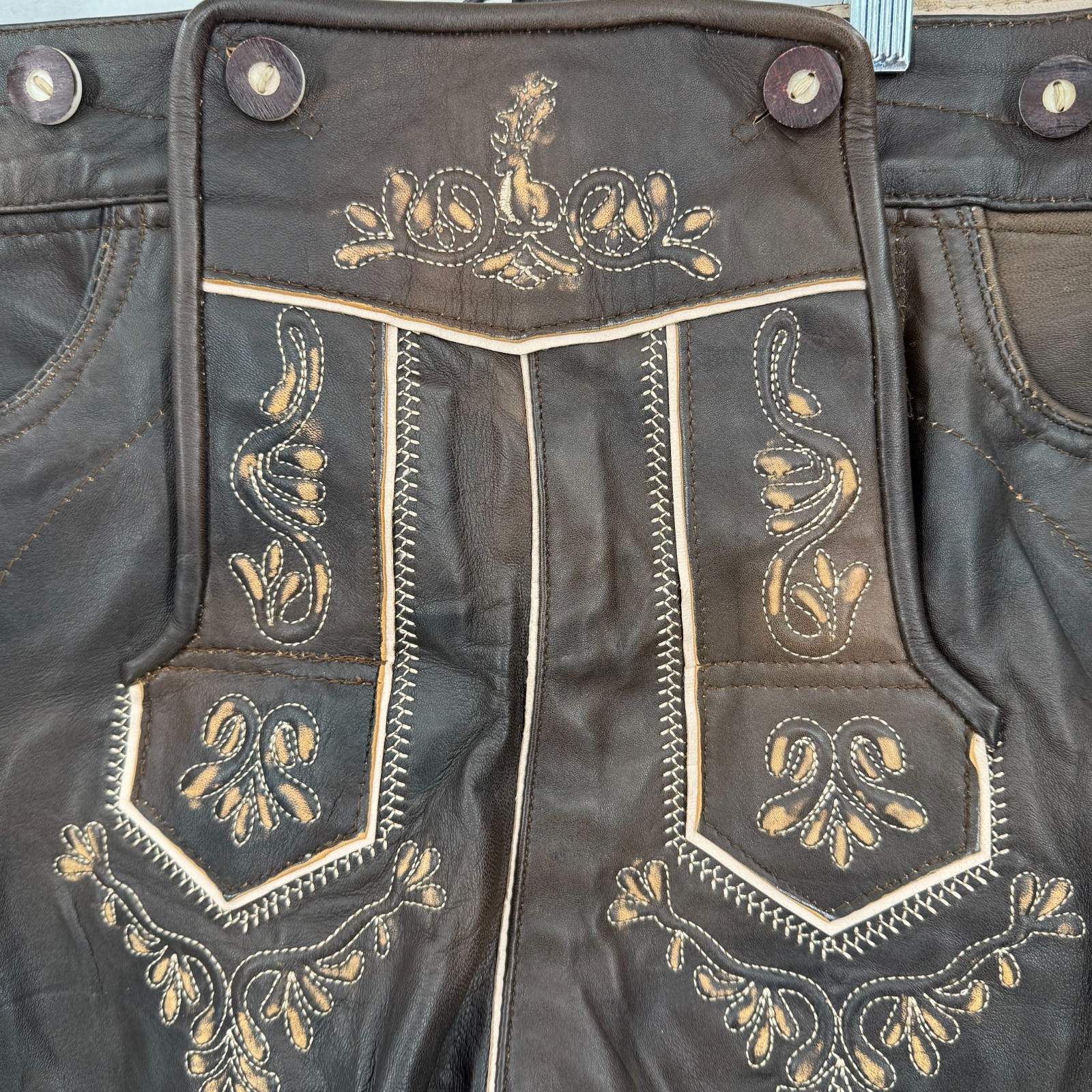 Lederhosen4U Men’s Size 38″ 54cm Leather Lederhosen Shorts Brown Oktoberfest