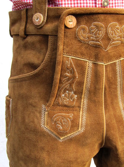 HIRSCHBERGER Trachten Lederhose Kniebund Gr. 46 – 72 Wildleder braun Camel