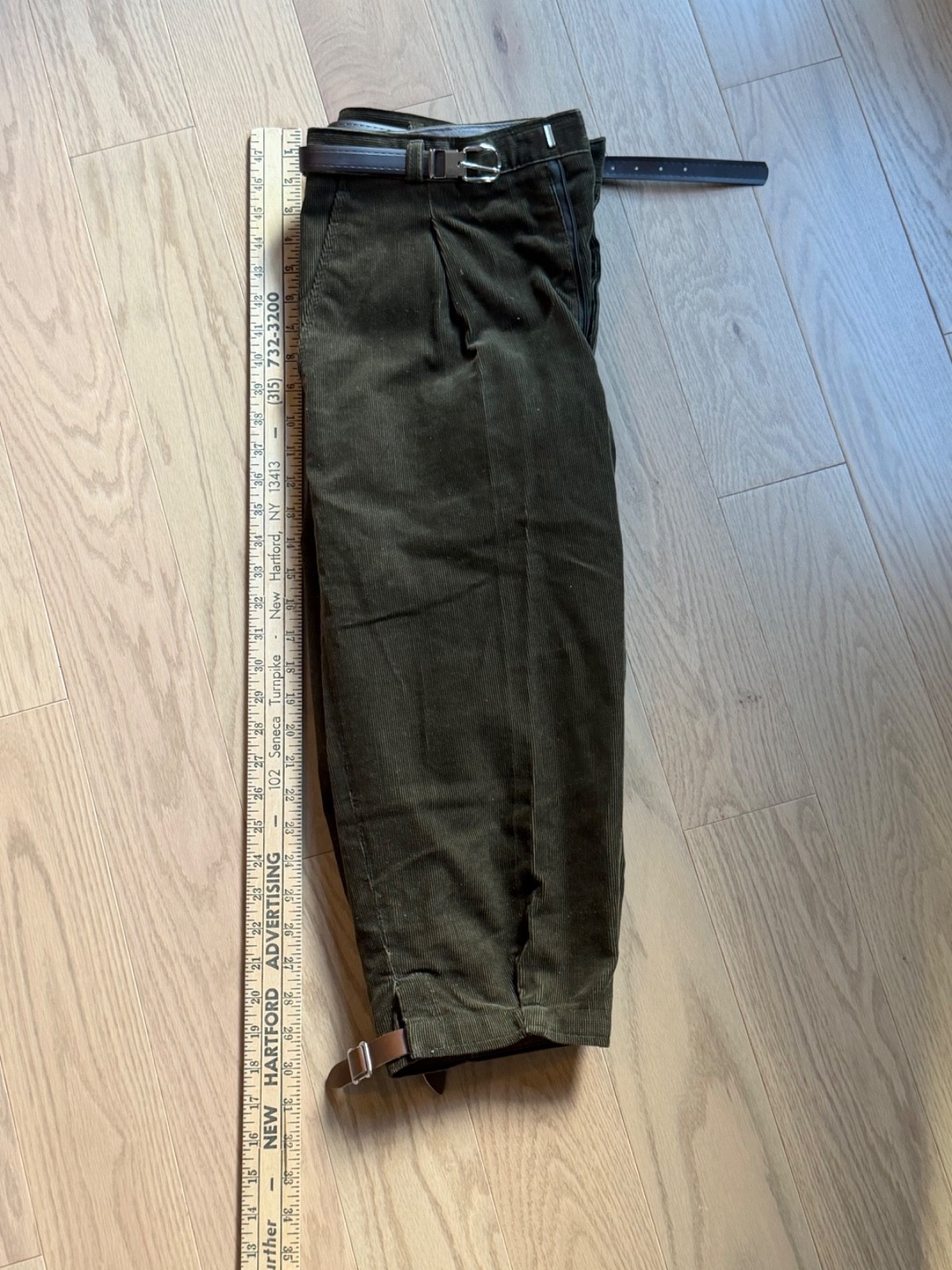Vintage Unworn – GERMAN Lederhosen Pants, Forest Green Corduroy, Belted, Leather