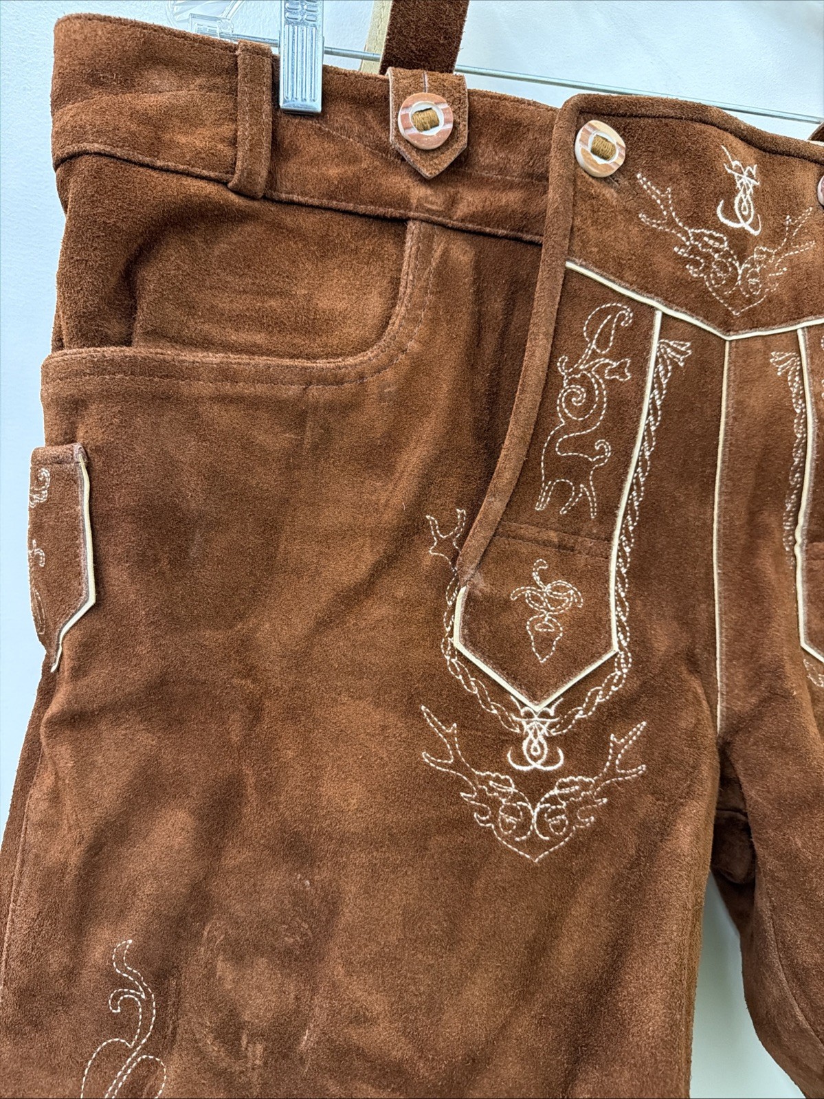 NEW Schonberger Trachten Mens Sz 44” Lederhosen Brown Suede Lamb Leather German