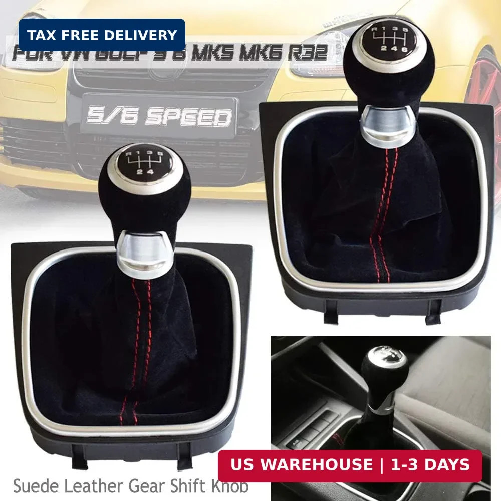 6 Speed Shift Knob Boot Cover Suede Leather for VW Golf 5 6 MK5 MK6 R32 GTI