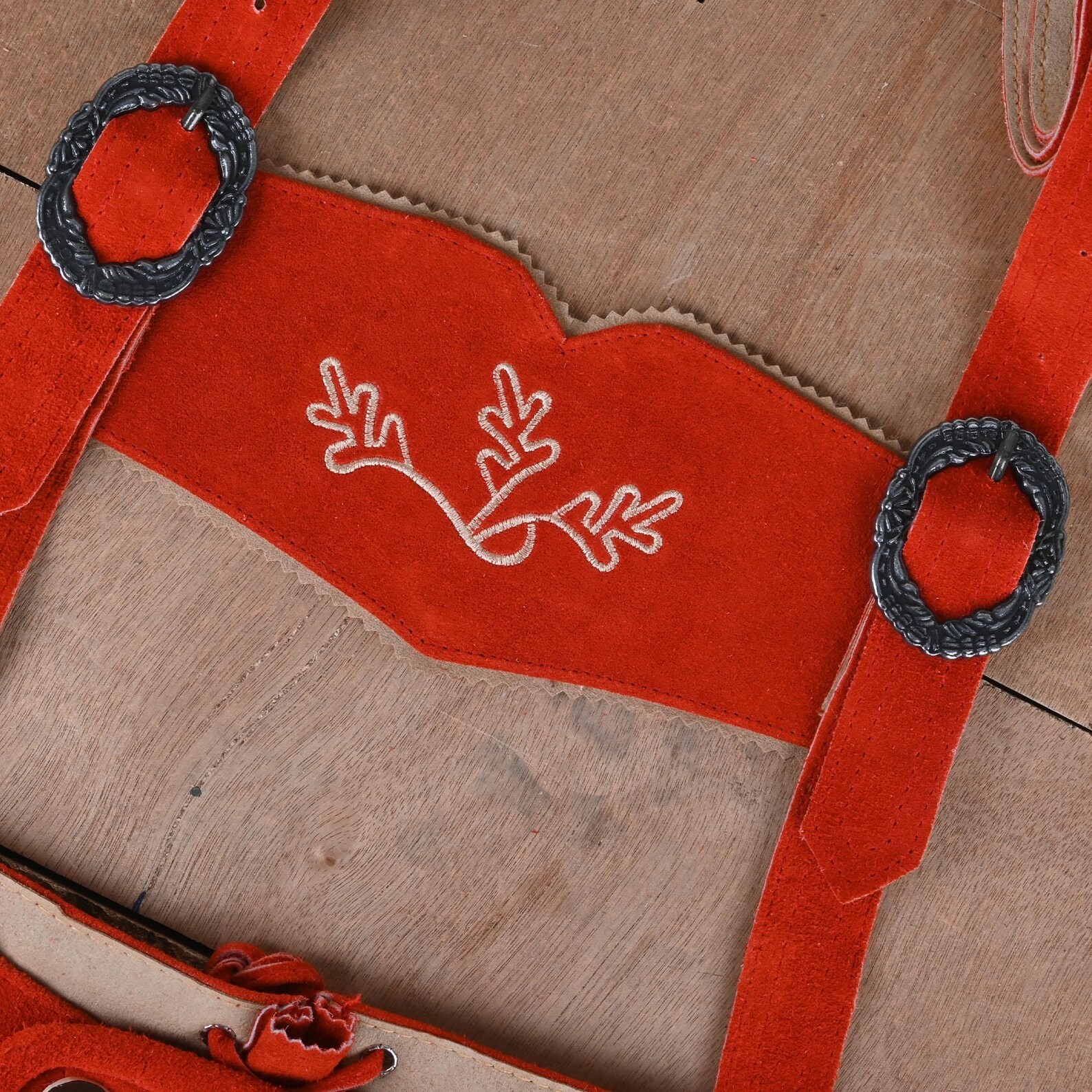 Womens Lederhosen Red Suede | Oktoberfest Outfit Women | Bavarian Trachten Short