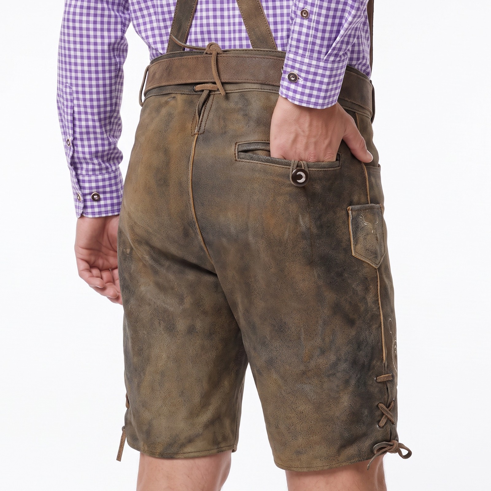 Authentic Lederhosen Antiqued Klose Leather Short Trachten Oktoberfest Costume