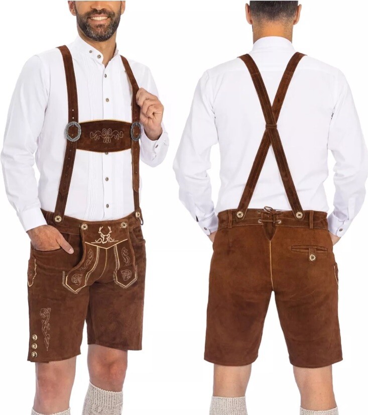 Bavaria Trachten Mens Genuine Leather Brown Lederhosen US 30 EU 48 Oktoberfest