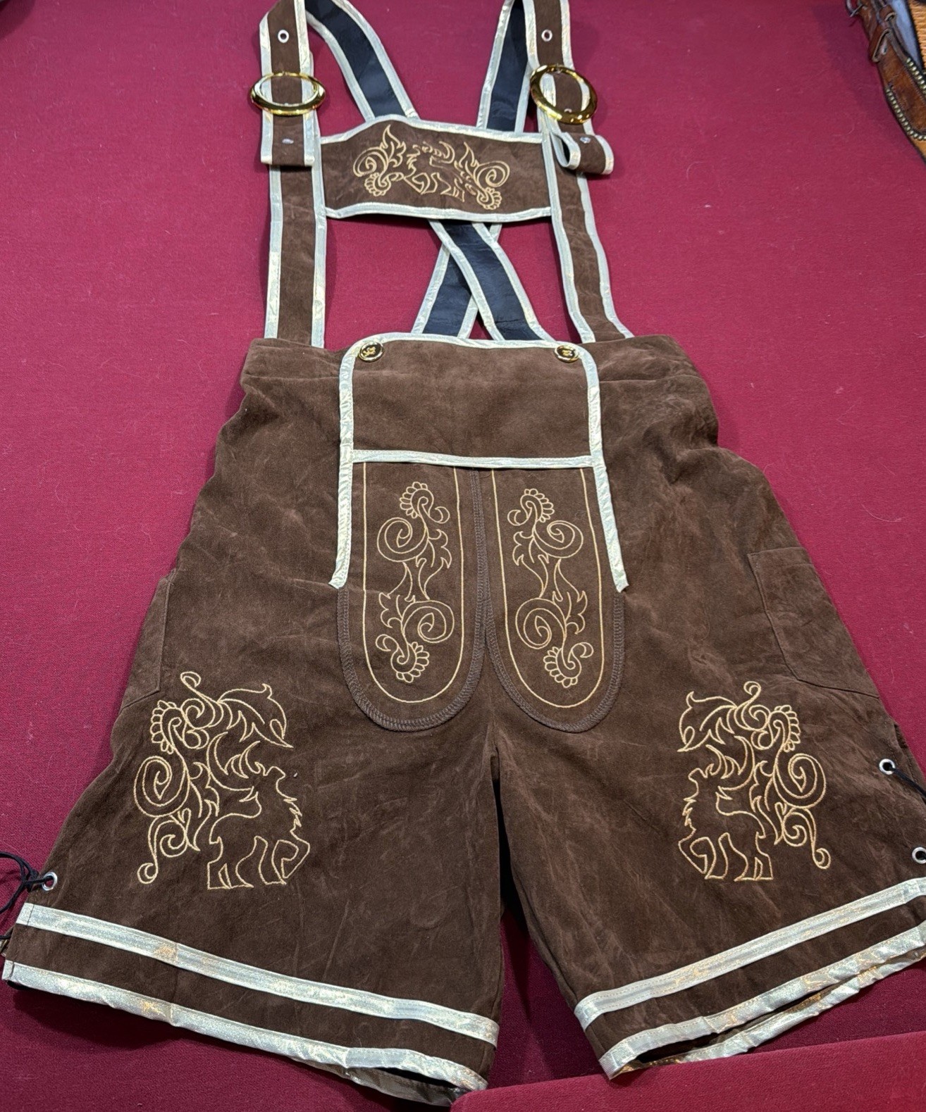 Lederhosen Men’s S Bavarian Faux Leather Shorts/Suspenders Oktoberfest Overalls