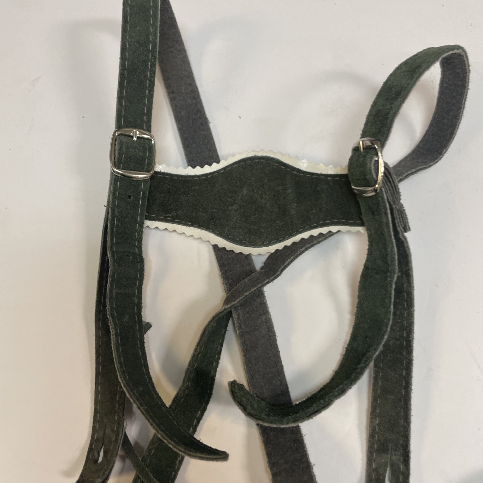 Lederhosen Bavarian German Oktoberfest Green Leather For Kid Missing One button!