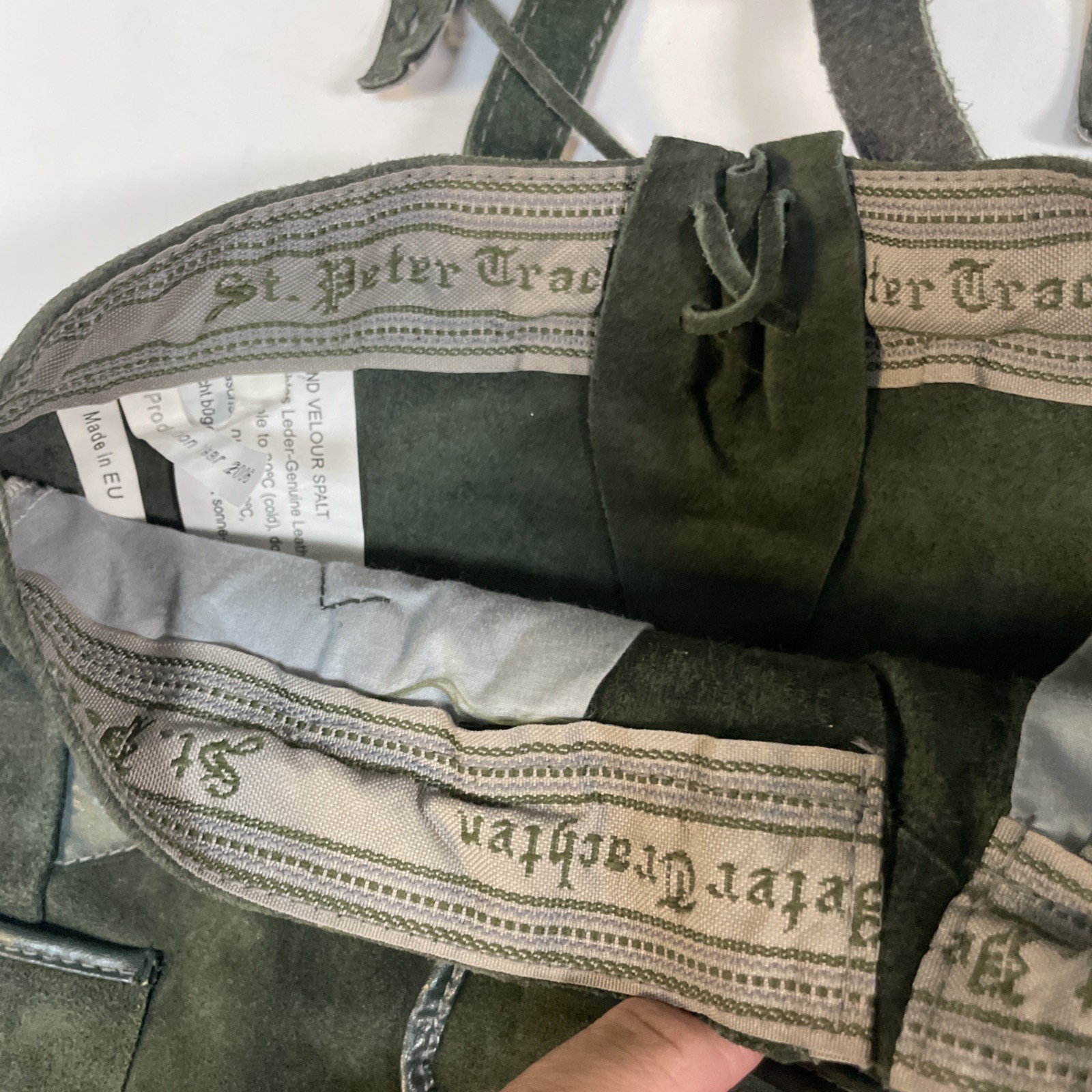 Lederhosen Bavarian German Oktoberfest Green Leather For Kid Missing One button!