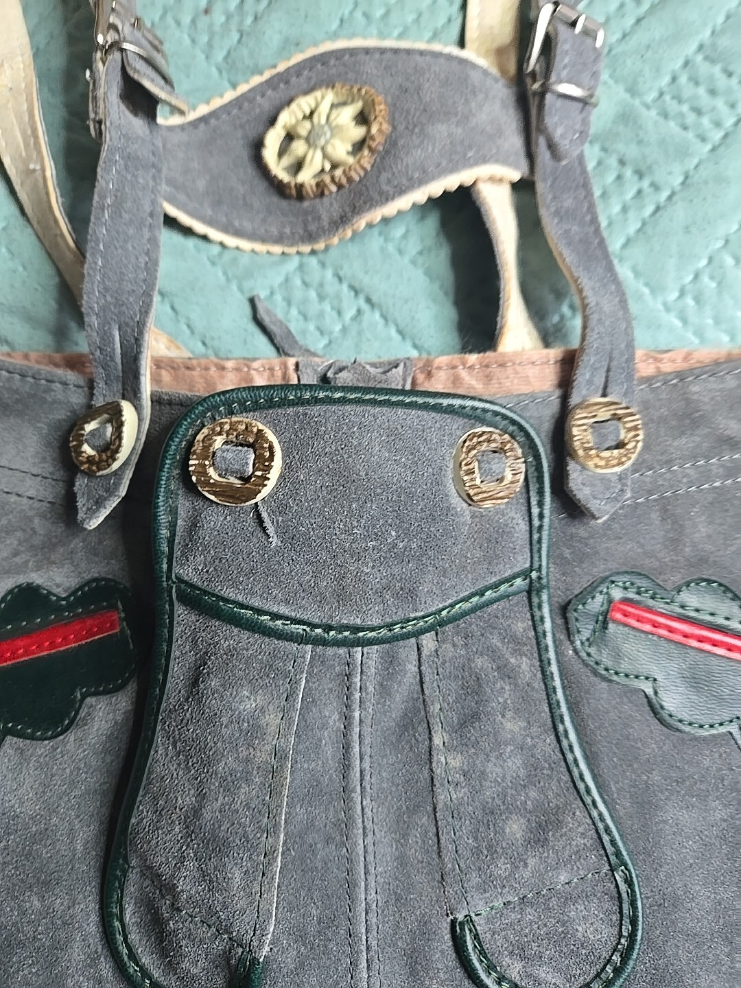 VTG Lederhosen Shorts Gray Leather Oktoberfest Suspenders German Kids
