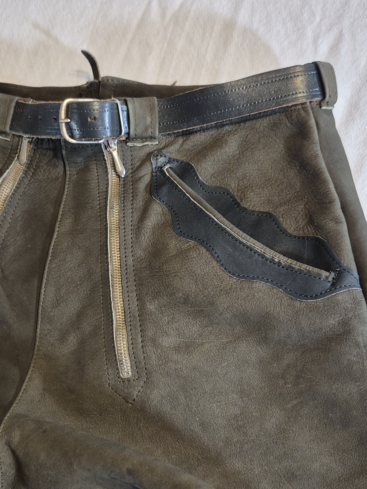 Vintage German Leather Lederhosen Breeches Green Black Octoberfest