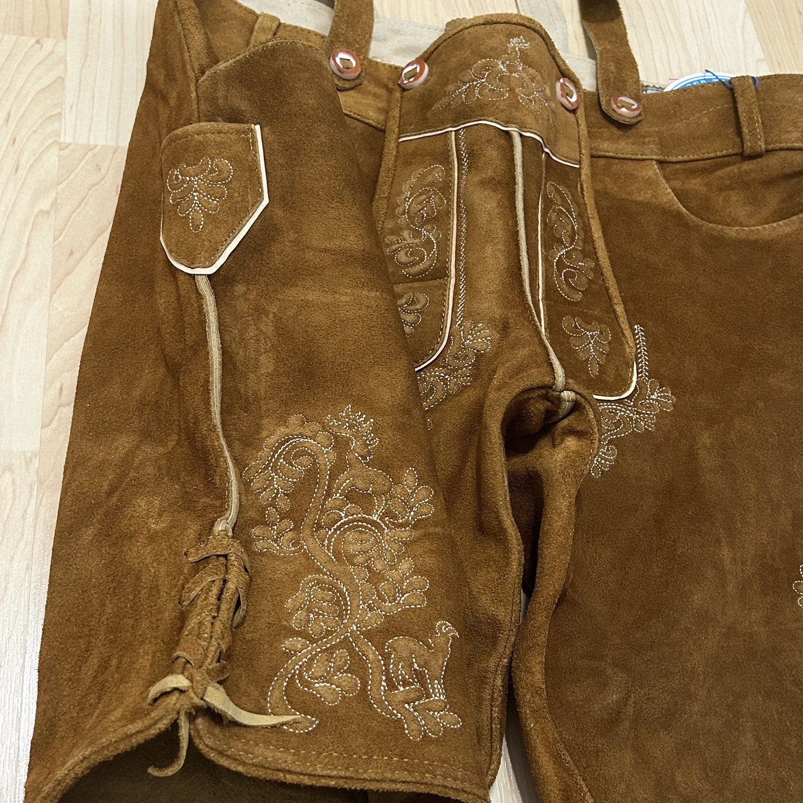 Schonoberger Trachten Couture Lederhosen Brown Suede German Oktoberfest Size 42