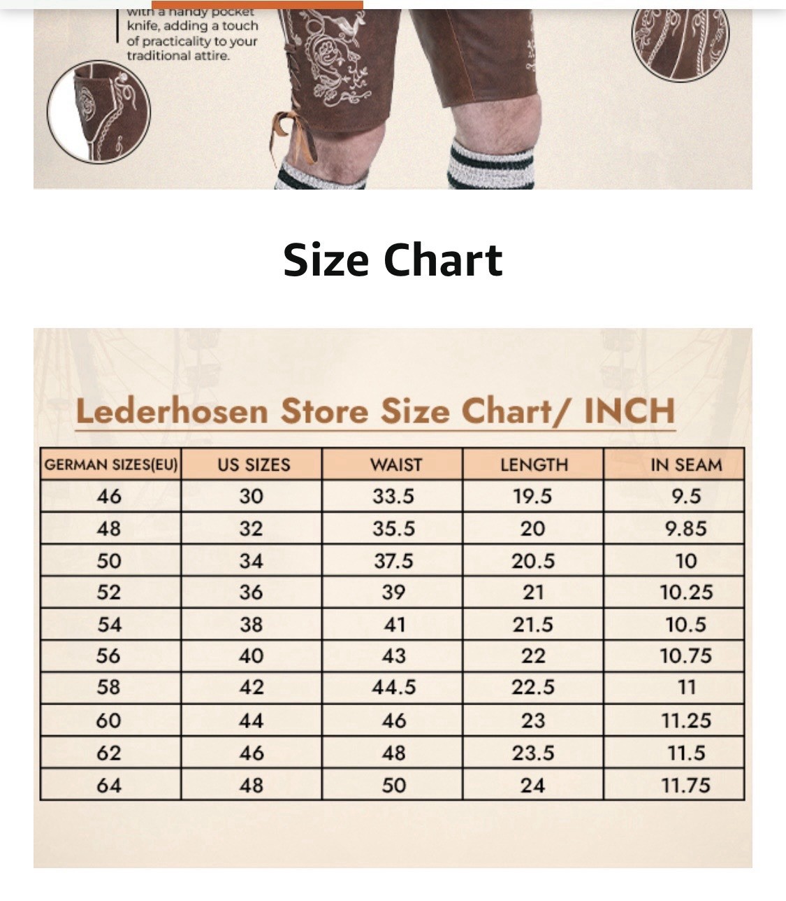 Lederhosen Oktoberfest Leather Trachten Shorts Authentic Outfit Size US 42 EU 58