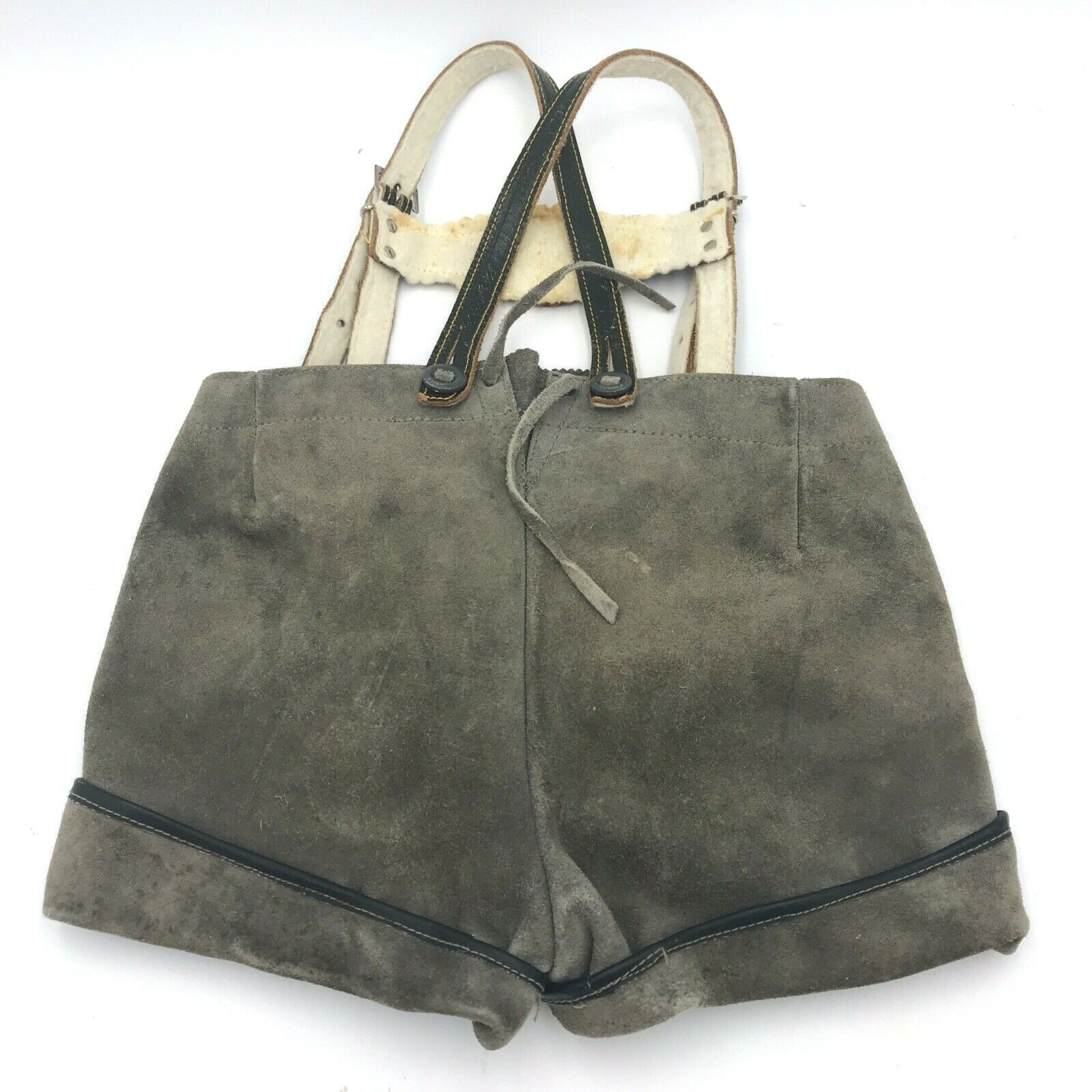Vtg Lederhosen Grey Suede Leather 21″ Sm Waist Decor