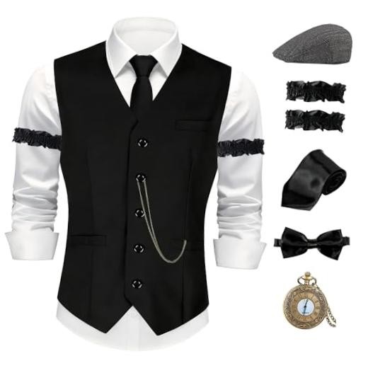 1920s Mens Costume Gangster Set – Roaring 20s Costumes for Men XX-Large Black