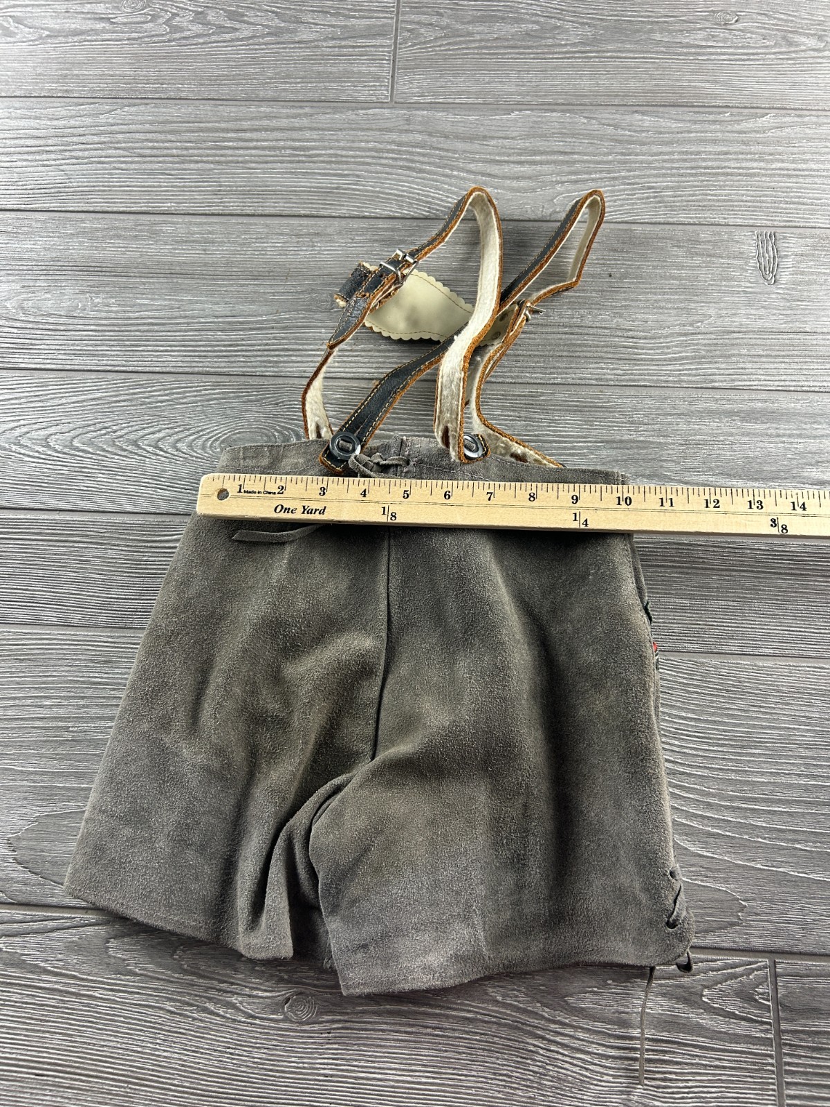 Vtg Germany Boy Child Suede Leather Lederhosen Gray