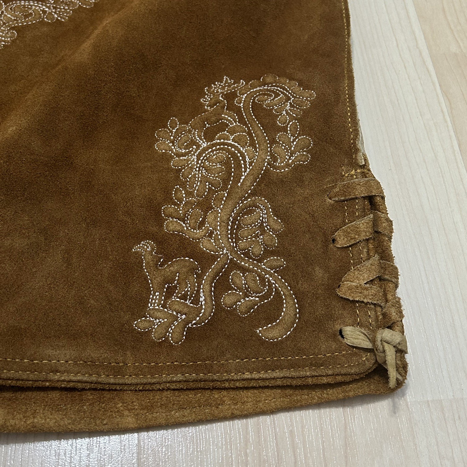 Schonoberger Trachten Couture Lederhosen Brown Suede German Oktoberfest Size 42
