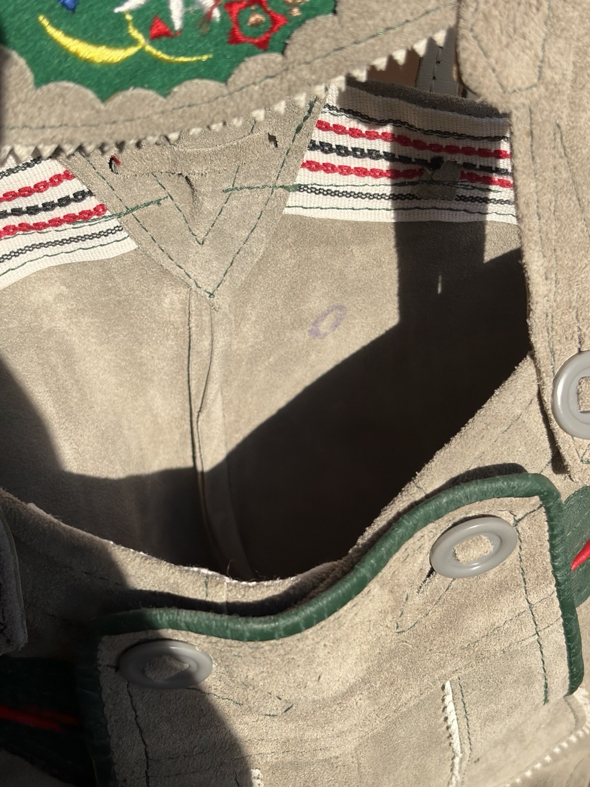 Vintage Germany Boy Child Suede Leather Lederhosen Gray Green Oktoberfest
