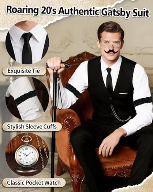 1920s Mens Costume Roaring 20s Costumes For Men Detective 4X-Large Black