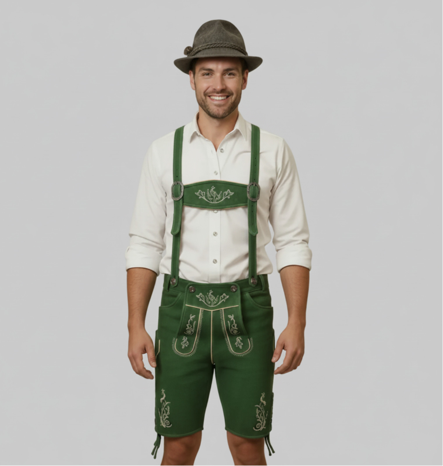 Men Lederhosen made of Genuine Cow Suede Leather Green