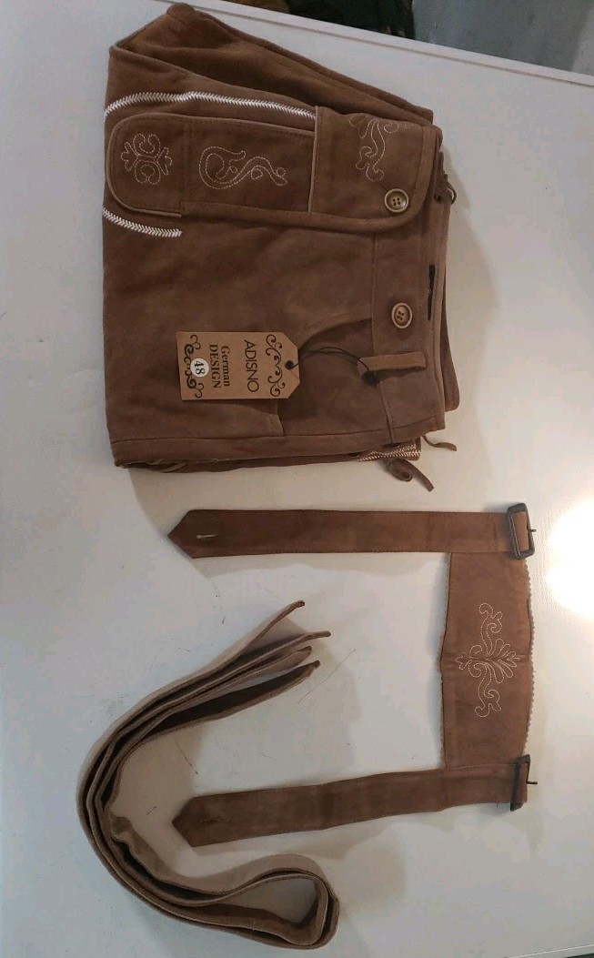 Adisno Mens Bavarian Oktoberfest Lederhosen Leather NWT 48