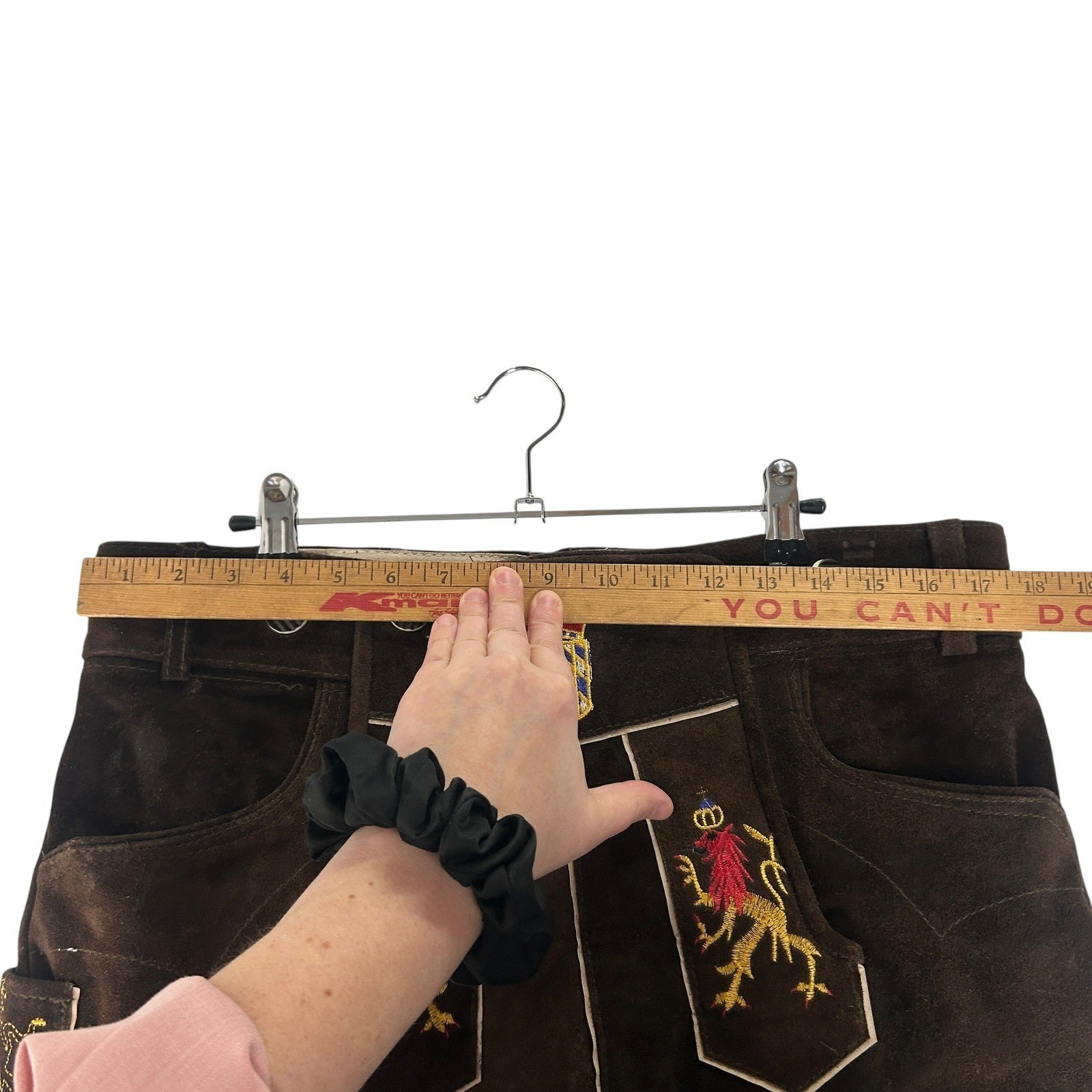 German Lederhosen 52 Brown Leather Embroidered Lions Oktoberfest Heritage 36-38