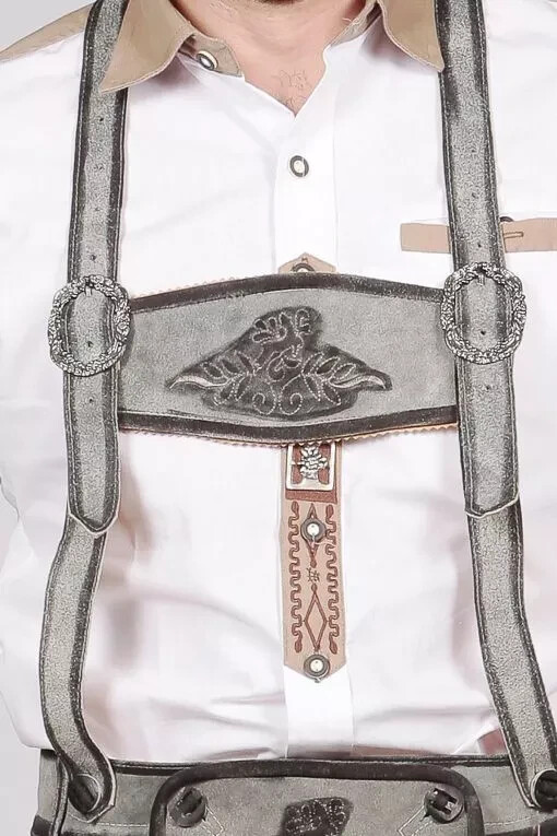 Men’s Bavarian Classic Long Bundhosen Gray Oktoberfest