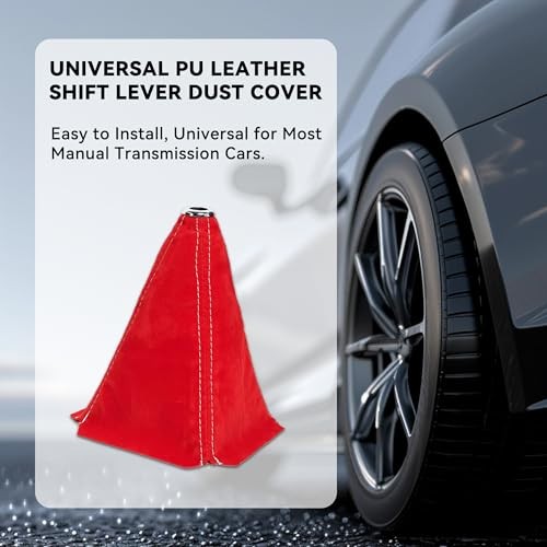 Car Shift Boot Cover, Suede Leather Shift Knob Boot Dust Cover, Red&White