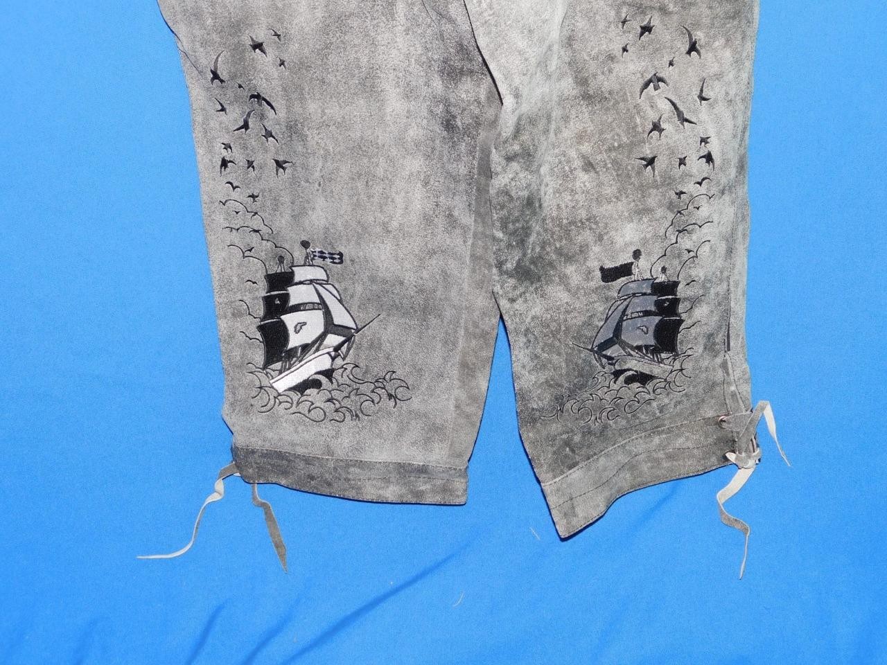 German Lederhosen US Size 36 Gray Suede Pirate Ship Skull Pants Knickers Costume