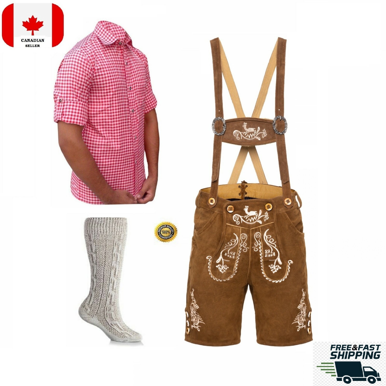 Octoberfest Party Outfit |Leather Lederhosen Shorts, Shirt & Socks|