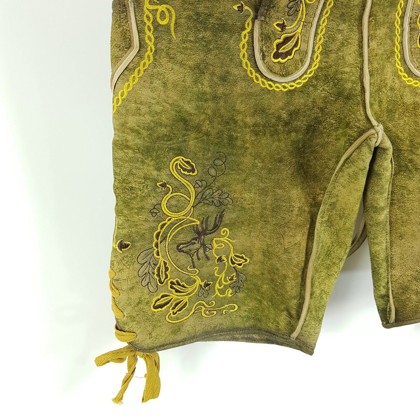 Stockerpoint Wildbock Leather Pants Henry Mens Sz 50 W36 Walnut Antique Yellow Embroidered