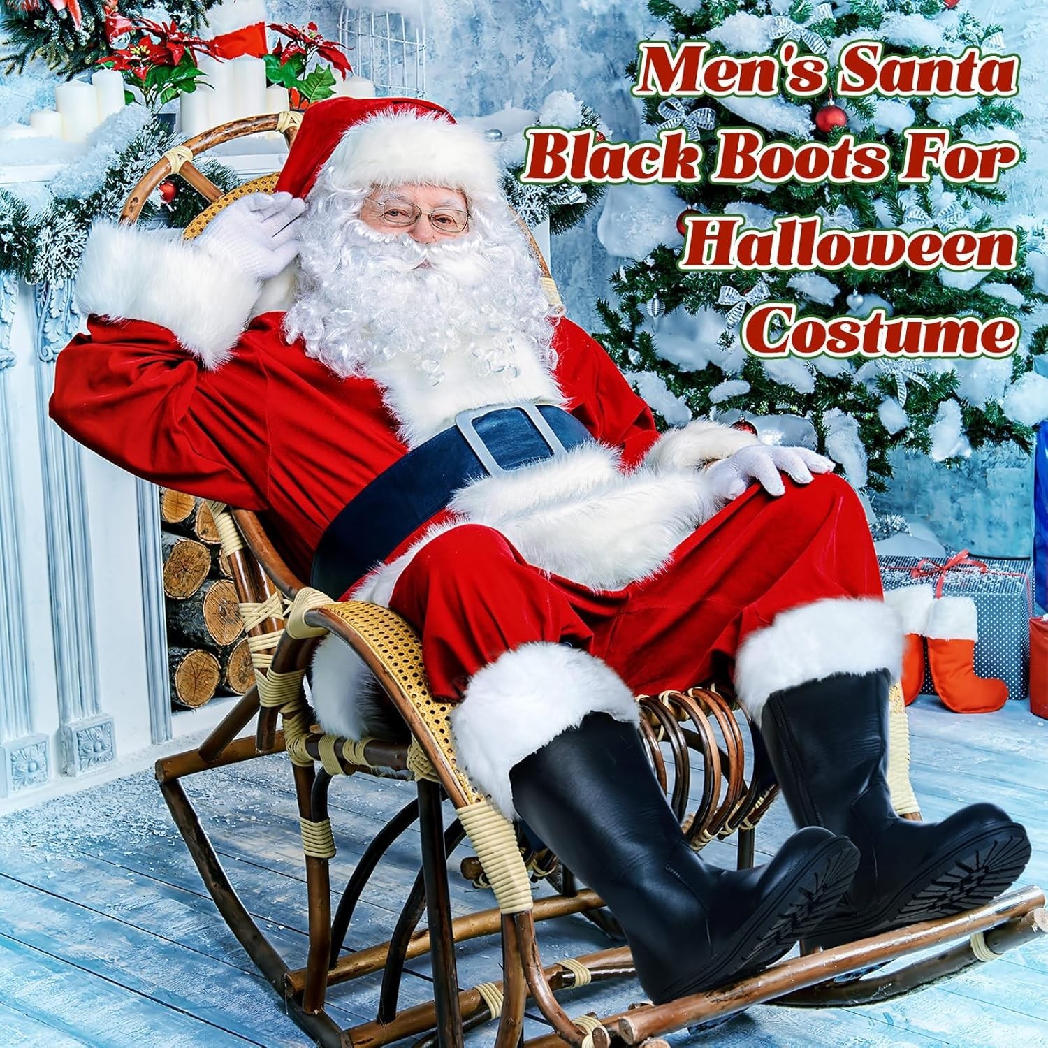 Christmas Santa Claus Boots Men’s Wide Calf Santa Combat Boots Size: 8-9