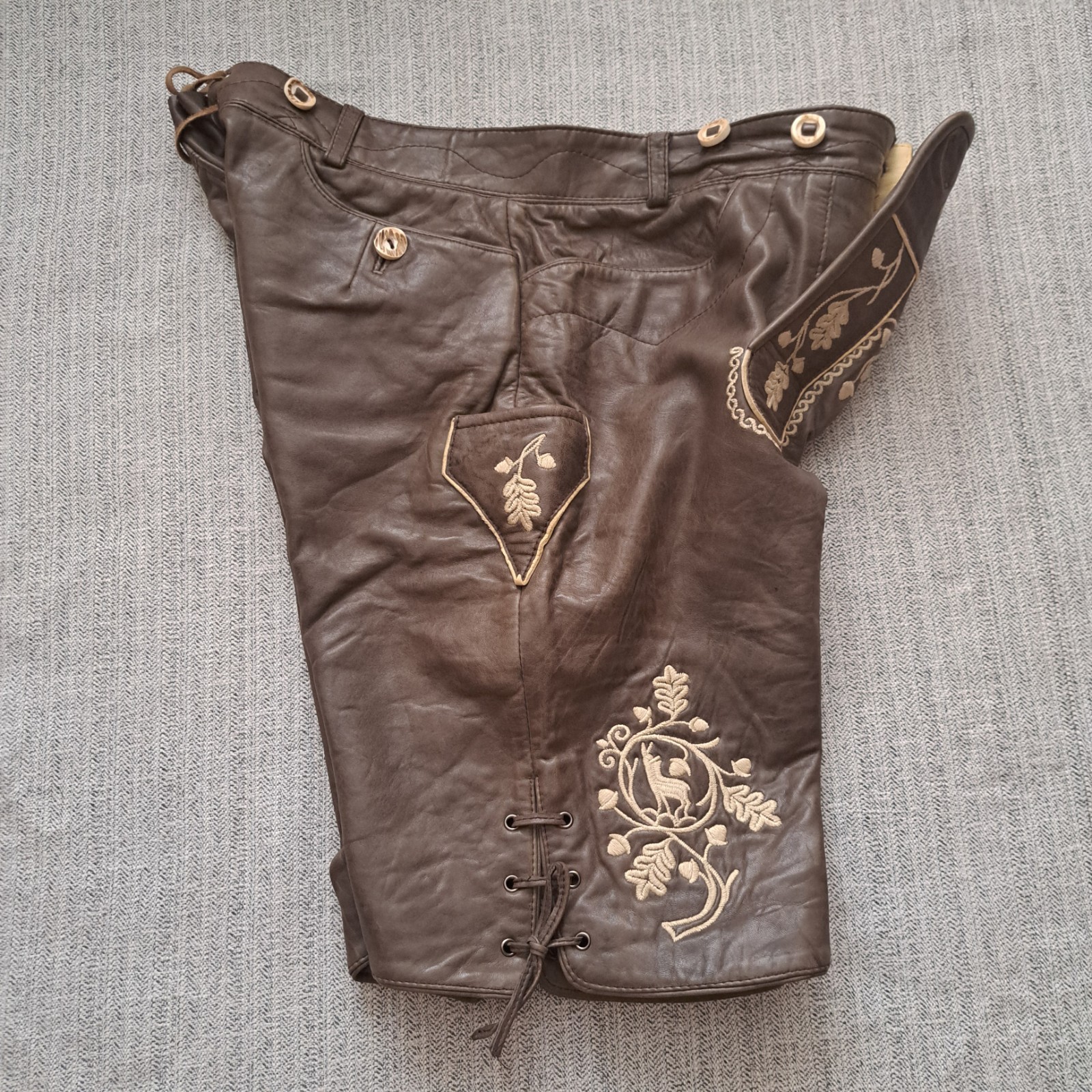 MarJo Lederhosen Men’s L / 52 Genuine Leather Trachten Oktoberfest Embroidered