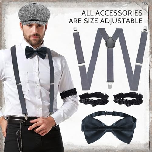 JONRRYIN 1920s Mens Costume Accessories Set, Roaring 20s Costumes Small Grey