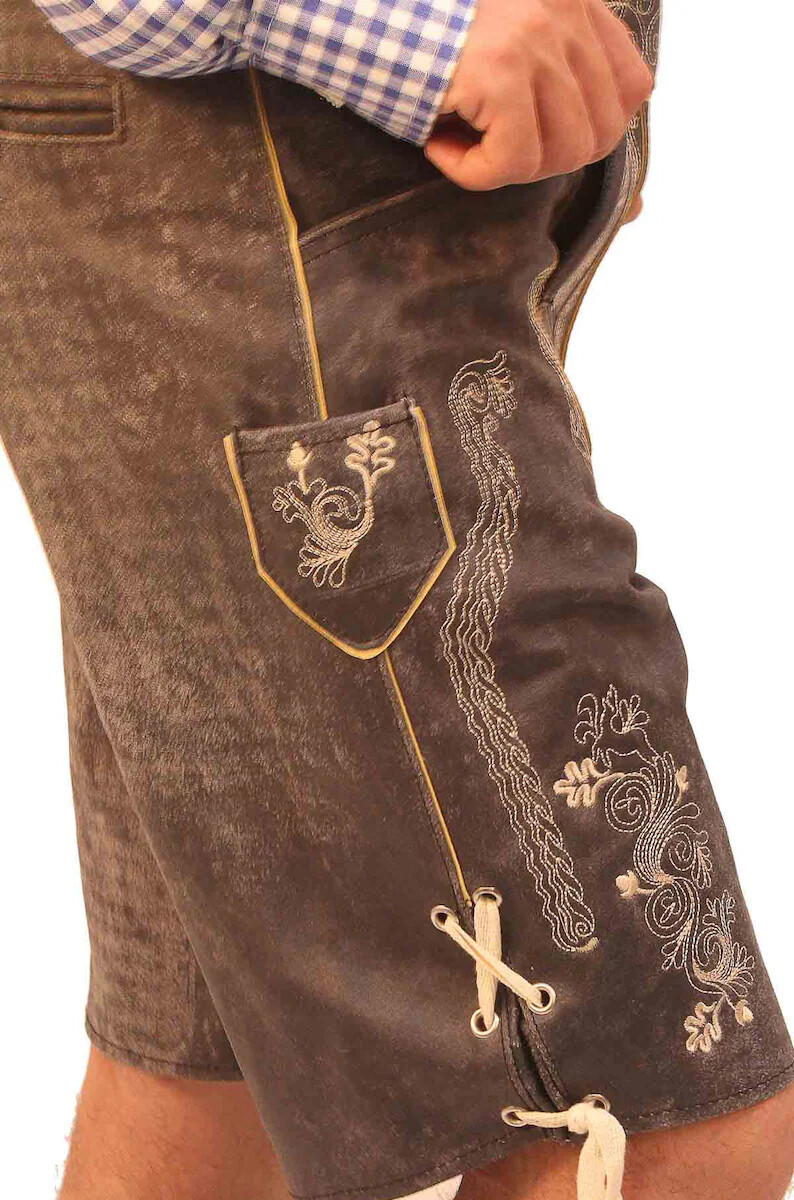 Men’s Bavarian Tratchen Lederhosen Pant German Oktoberfest Suede Leather Pants