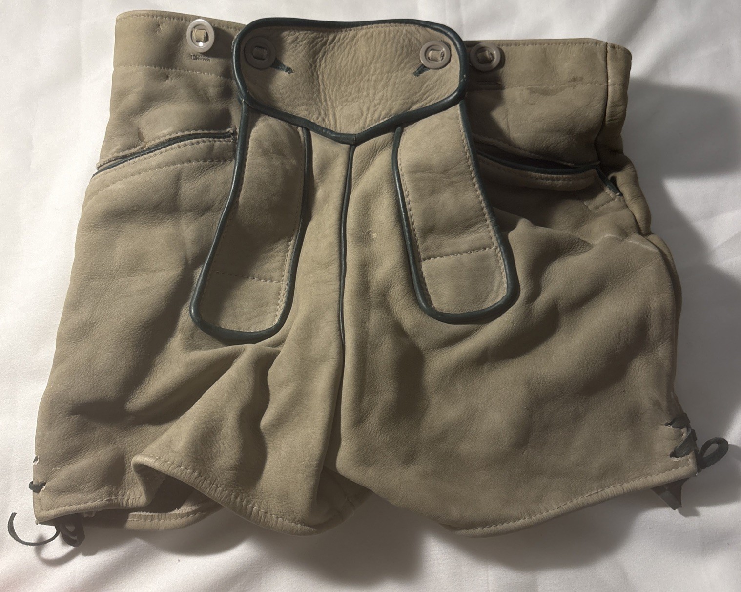 Vintage 3 German Lederhosen Shorts Suspender authentic Suede Leather Oktoberfest