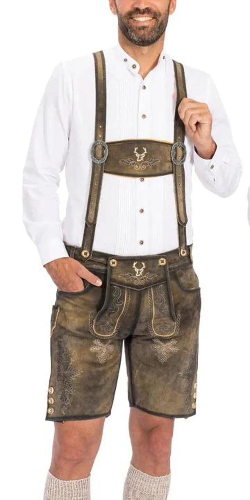 Mens Custom Suede Leather Lederhosen: Authentic Bavarian Oktoberfest Outfit