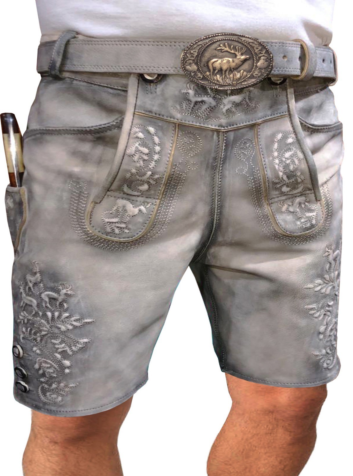 Men’s Spotty Antique Wildbock Oktoberfest Short Costume Pants with Belt Size, 46-58