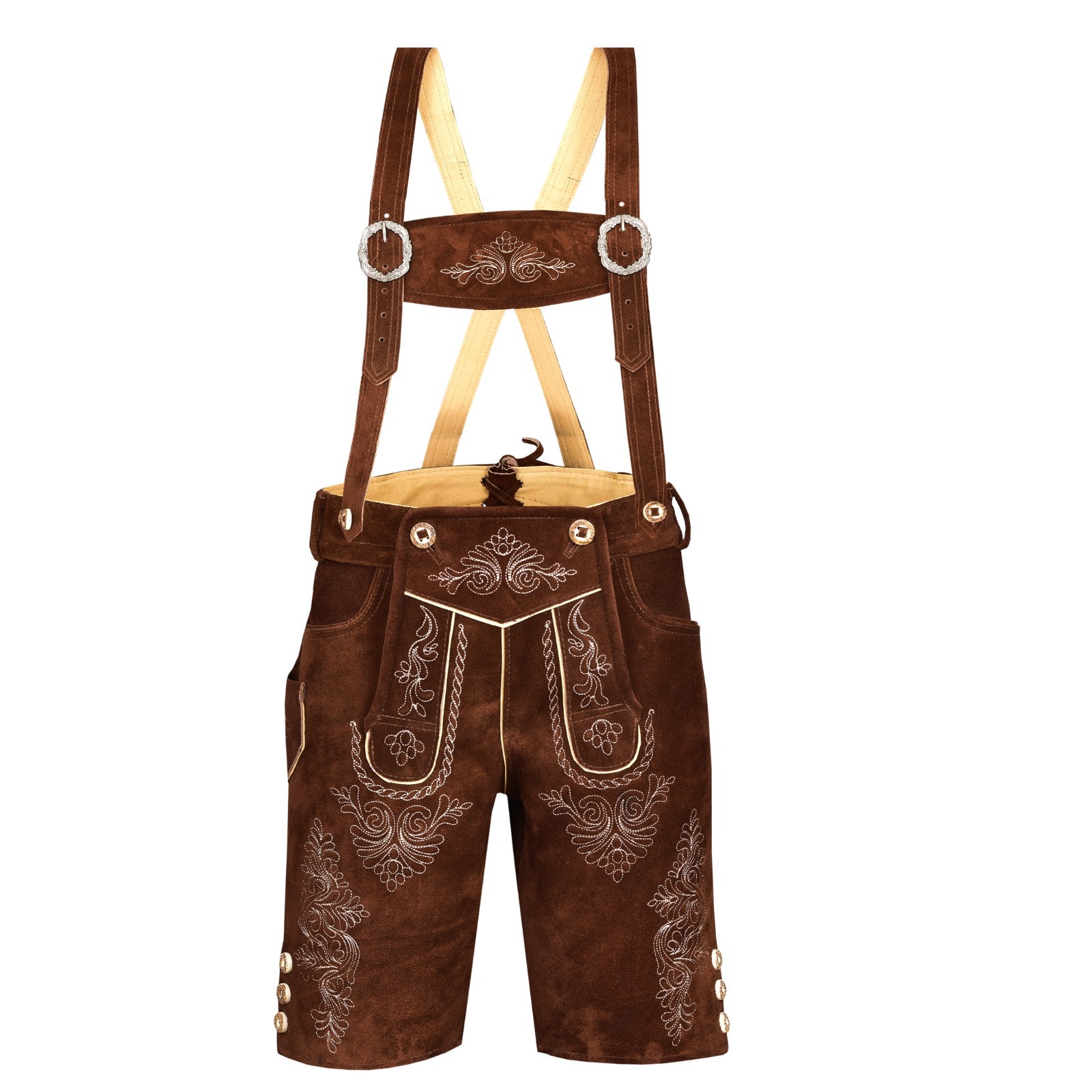 Men Traditional Leather Oktoberfest Lederhosen (Brown, Black, Gold, Med Brown)