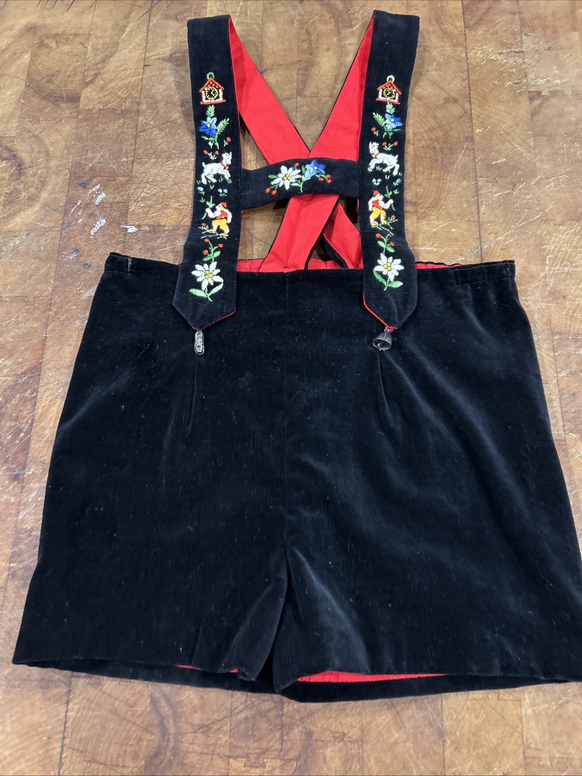 Vintage Child Size 3 Lederhosen, Black Velvet, Made In Switzerland
