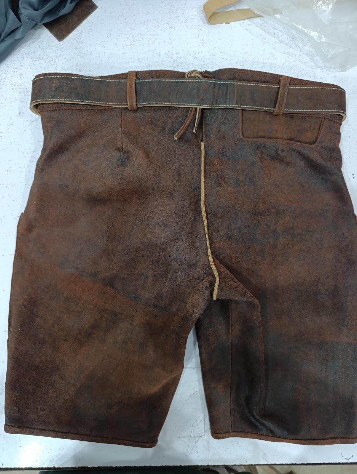 Men’s Lederhosen Shorts Genuine Leather Brown Bavarian Oktoberfest Embroidered